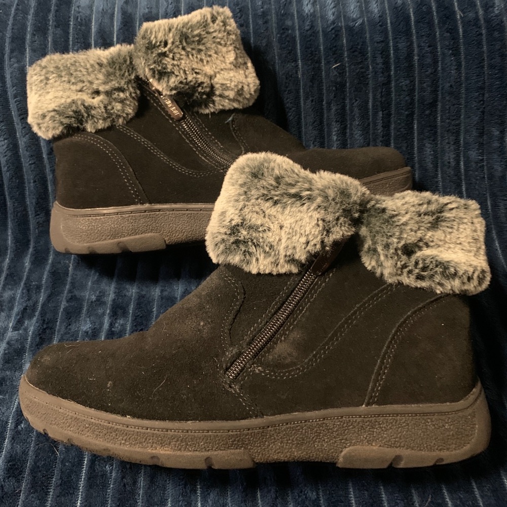 Khombu Boots Womens 8M Black Jessica Suede Faux Fur Double Zip Fall Winter NEW - Picture 2 of 4